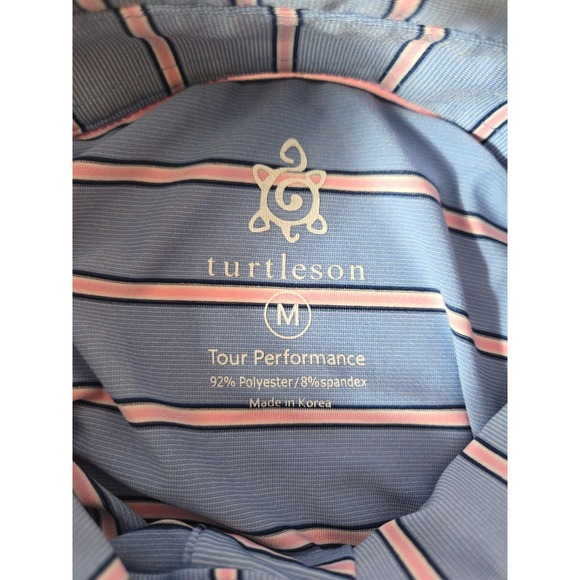 Turtleson Tour Performance Polo Golf Shirt Men's Medium Blue Striped - Picture 2 of 11